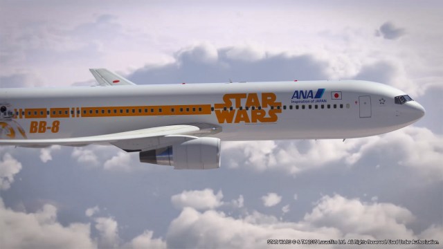 Special Star Wars BB-8 and R2-D2 combo livery on a Boeing 767-300 - Image: ANA