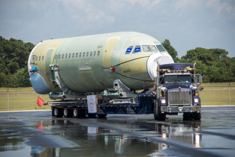 The first major component assemblies (MCAs) for aircraft to be assembled at the Airbus U.S. Manufacturing Facility in Mobile, Alabama arrived this summer from Hamburg, Germany - Photo: Airbus