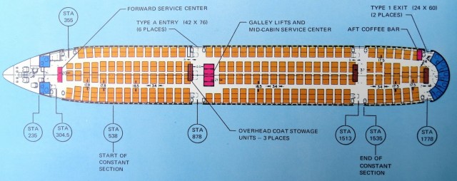 330 Passengers: (All Economy Seating Configuration â€“ 330 Seats, 9 abreast, 34â€ pitch)