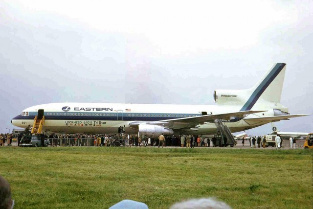 A Lockheed Tristar prototype, in Eastern Air Lines livery, visits East Midlands (EMA) for a presentation to Rolls Royce staff - Photo: Ken Fielding