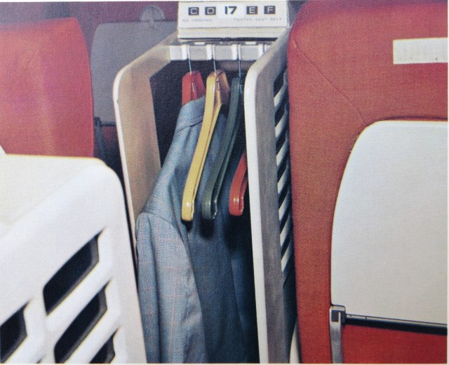 As the L-1011 did not initially have centerline overhead stowage modules (and passengers didn’t bring along the copious amounts of carry on baggage that they do today) Lockheed installed these interesting mini closets for passengers to store coats and small items. Most airlines later removed these units for extra space. Source: Lockheed-California Company