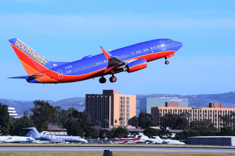 A Southwest 737 departing John Wayne Airport. Southwest is the dominant carrier for intra-California flights. Photo: John Nguyen | AirlineReporter