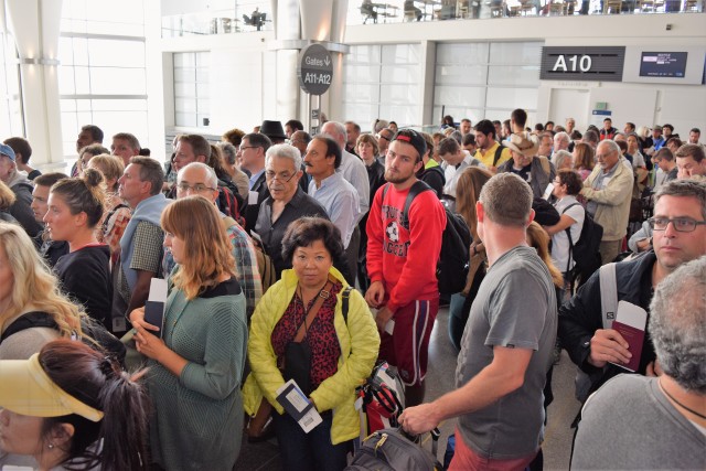 An A380's worth of passengers waiting to board. Photo: John Nguyen | AirlineReporter