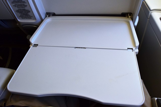 Large flip-out tray table in Premium Economy on Air France's A380. Photo: John Nguyen | AirlineReporter