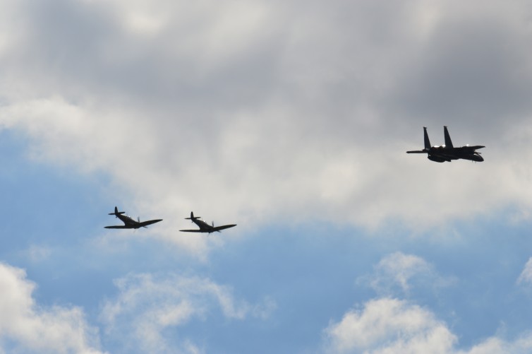 Two Spitfire Mk I and F15E in the first of the "old and new" - Photo: Bo Long