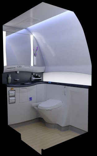 A mockup showing a potential 787 wheel chair access lavatory - Image: Boeing