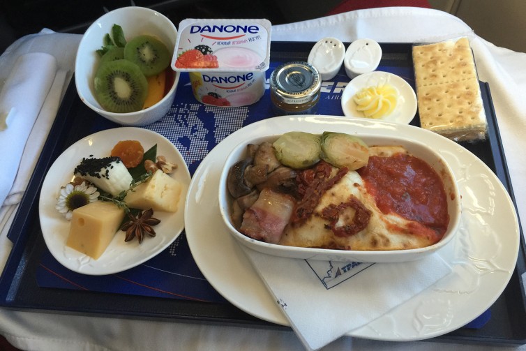 This was listed as a chicken Quesadilla (in both English and Russian) - Photo: Bernie Leighton | AirlineReporter