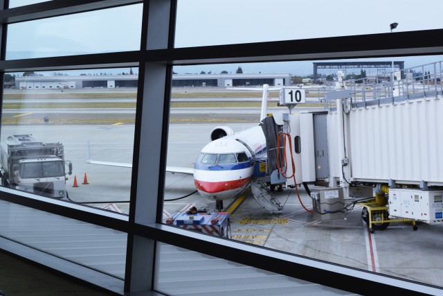 An American Eagle CRJ-200 parked at Gate 10 at San Jose Airport. Farewell, CR2... it's been (kind of) real. Photo: John Nguyen | AirlineReporter