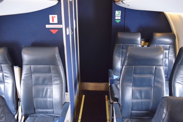 The worst seats on an American Eagle CRJ-200: Rows 13-14, right next to the lavatory. Photo: John Nguyen | AirlineReporter