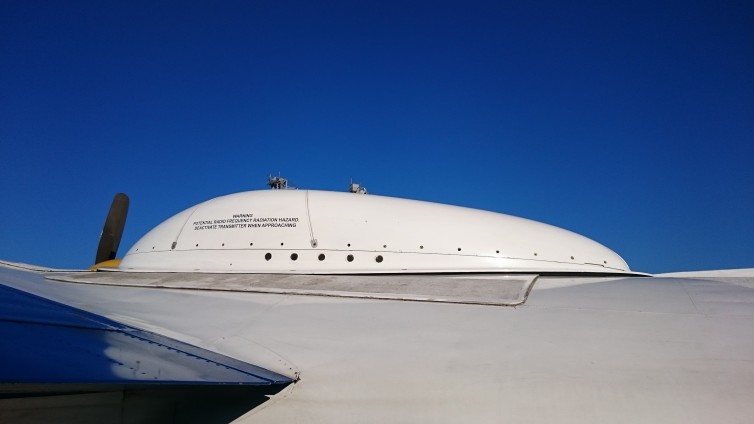 The high-tech satellite radome on top of the 1952 flying boat