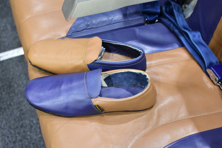 LUV Seat Shoes- Shoes made from repurposed pre-evolve leather. Stylish and a great impromptu measuring instrument. Photo: JL Johnson / AirlineReporter