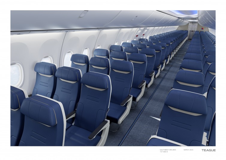 Cabin mockup of the 737 MAX 8 with the new Meridian seats. Photo: Southwest Airlines