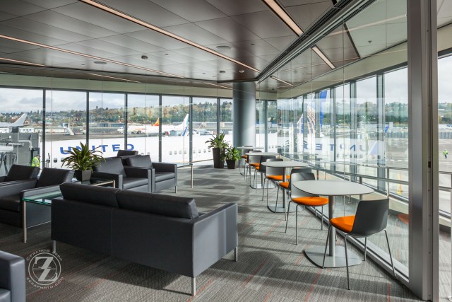 The main departure lounge at the new delivery center offers good views of the flight line.