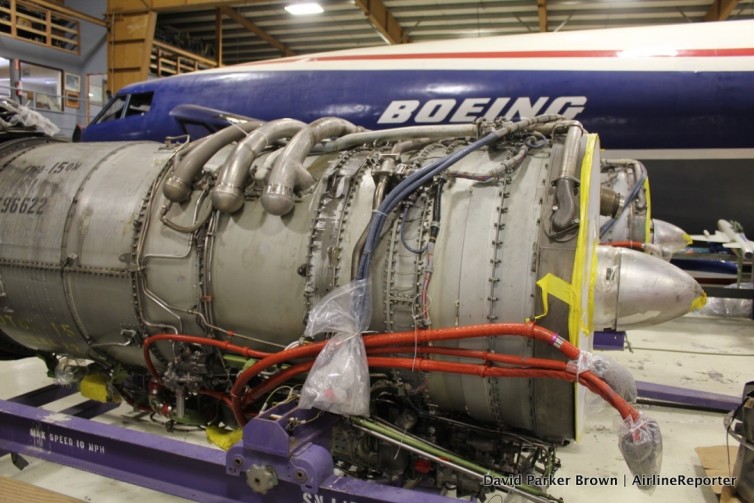 One of the JT8D engines next to the Boeing SST.