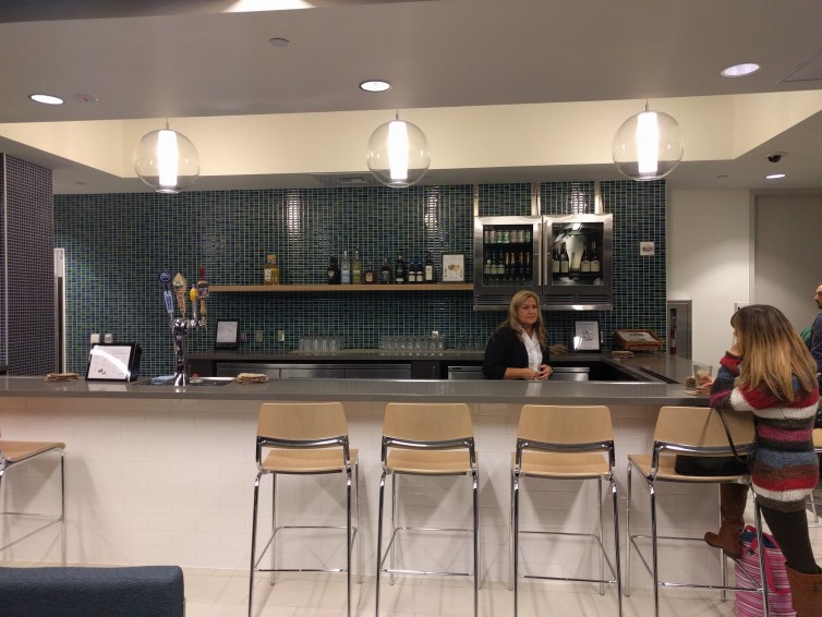 Bar area inside the new Alaska Airlines Board Room at SEA's N Satellite. Photo: Neil Enns | Dane Creek Photography