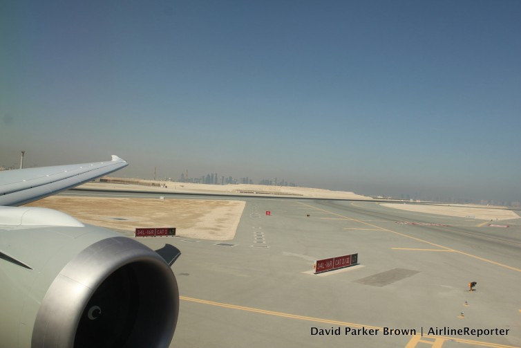 Taxiing, with Doha in the background