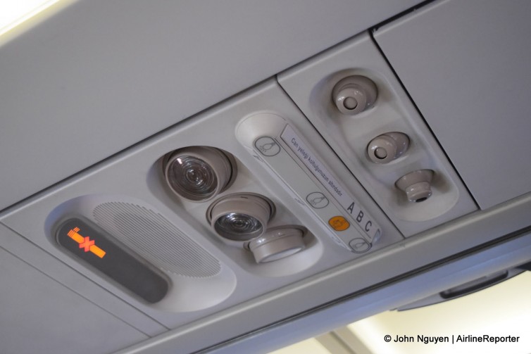 Overhead passenger unit onboard a Turkish A321.