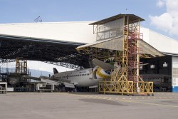 A Cayman Airways Boeing 737-36E undergoing maintenance - Photo: Daniel T Jones