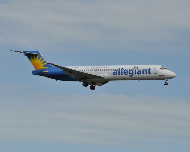 An Allegiant bird spotted landing at MCI in 2010 for service with a local MRO.