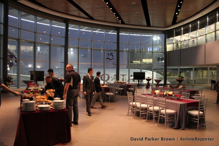 Really cool breakfast space with the 25th Qatar 787 in the background