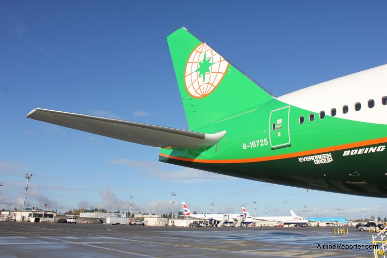 The bold green tail in the sun at Paine Field