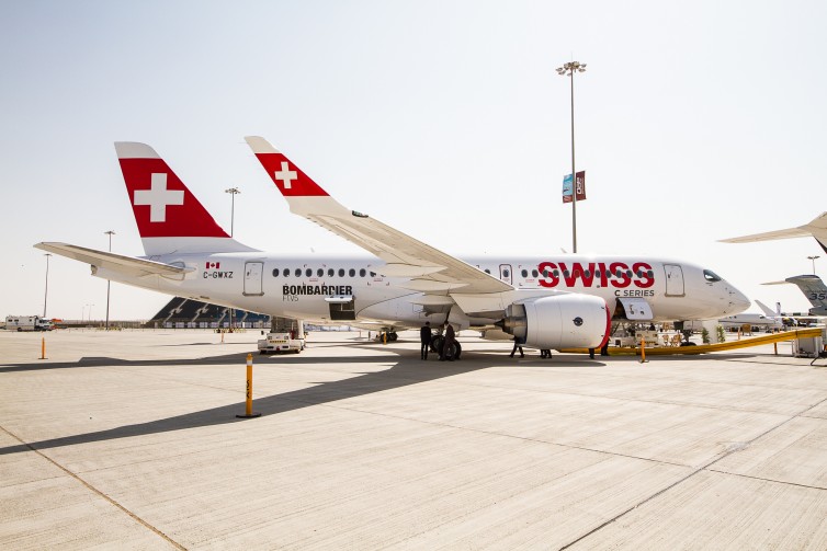 The CSeries CS100 test aircraft on display at Dubai Airshow 2015 Photo: Jacob Pfleger | AirlineReporter