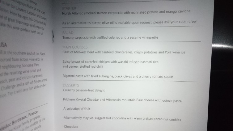 The menu on my British Airways A318 flight - Photo: Jason Rabinowitz