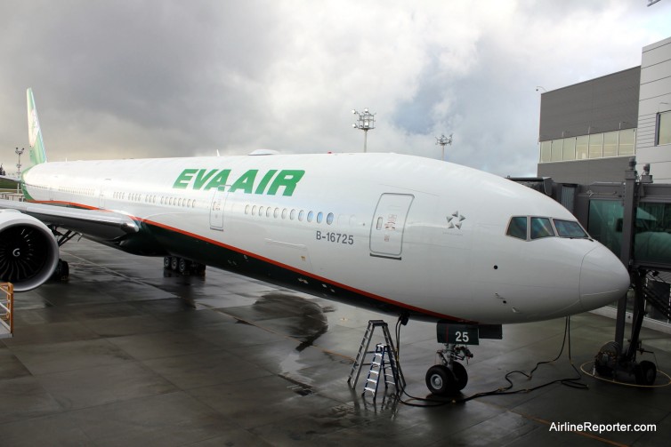 A brand new EVA Boeing 777-300ER, currently the most popular 777 aircraft, at Paine Field (with 9-abreast economy)