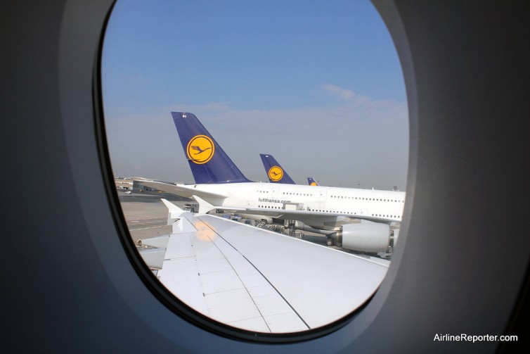 A Lufthansa A380 at Frankfurt