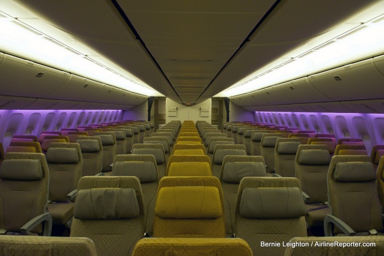The economy cabin inside a Singapore Airlines 777