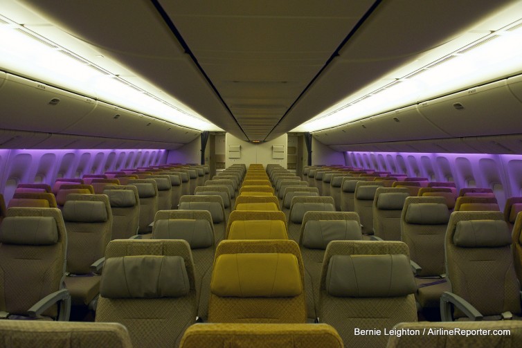 The economy cabin inside a Singapore Airlines 777-300ER