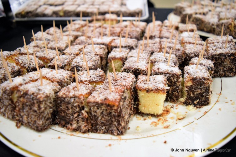 Lamingtons for the passengers waiting for American's inaugural LAX-SYD flight.