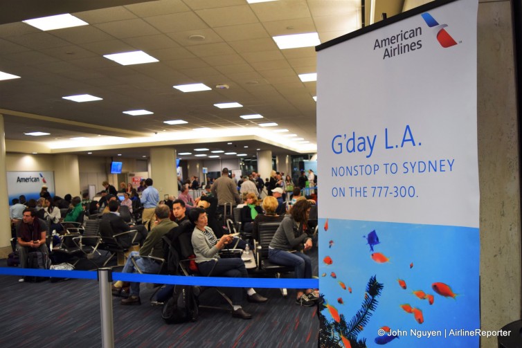 The departure lounge for Gate 41 at LAX, for American's inaugural flight to SYD.