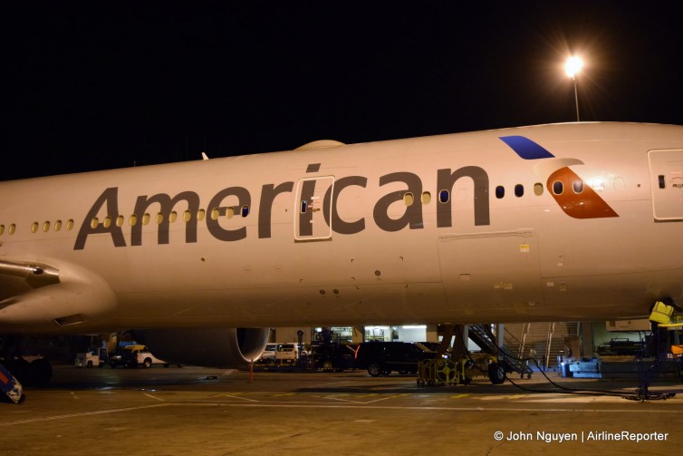 An American Airlines 777-300ER (N720AN) bound for SYD pushes back from Gate 41 at LAX.