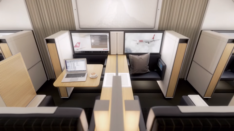 Middle First Class seats on Swiss's new 777-300ER. Image: Youtube | Swiss