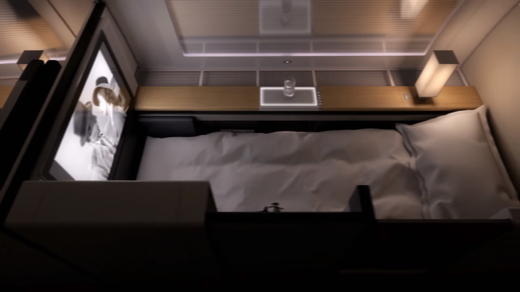 Bed mode for Swiss's new First Class seats. Image: Youtube | Swiss