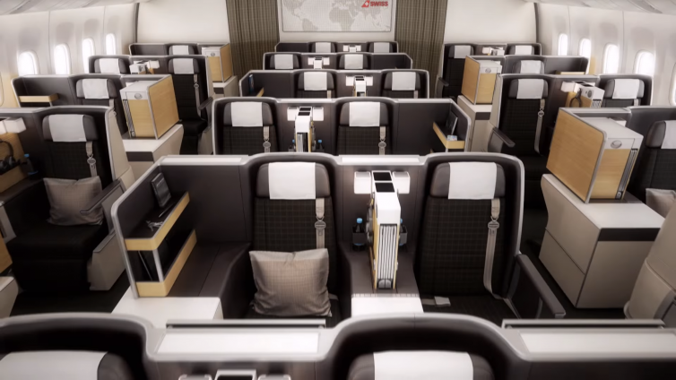 Overhead view of Swiss's 777-300ER Business Class cabin. Image: Youtube | Swiss