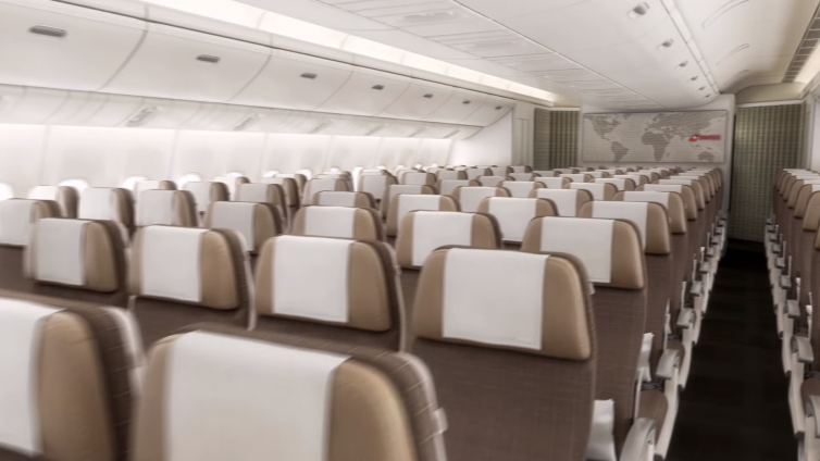 The new Economy Class cabin for Swiss's 777-300ER. Note the ten-across configuration. Image: Youtube | Swiss
