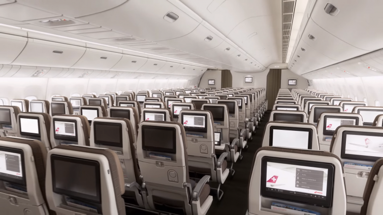 Another view of Swiss's new Economy Class cabin on the 777-300ER. Image: Youtube | Swiss