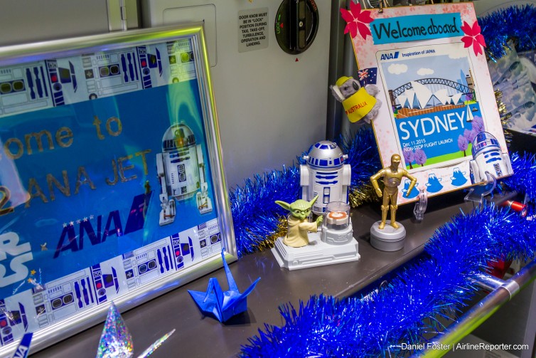 A ’œWelcome Aboard’ display greets guests as they enter the jet