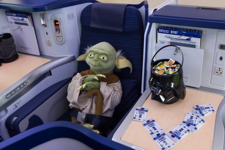 Yoda has chosen his seat wisely!