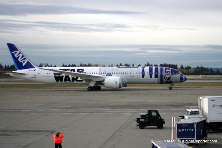 Workers all over SeaTac just had to stop and get a photo of this unique Star Wars Dreamliner livery.