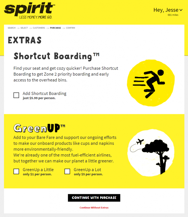 Extras: Shortcut (priority) boarding and carbon footprint offset