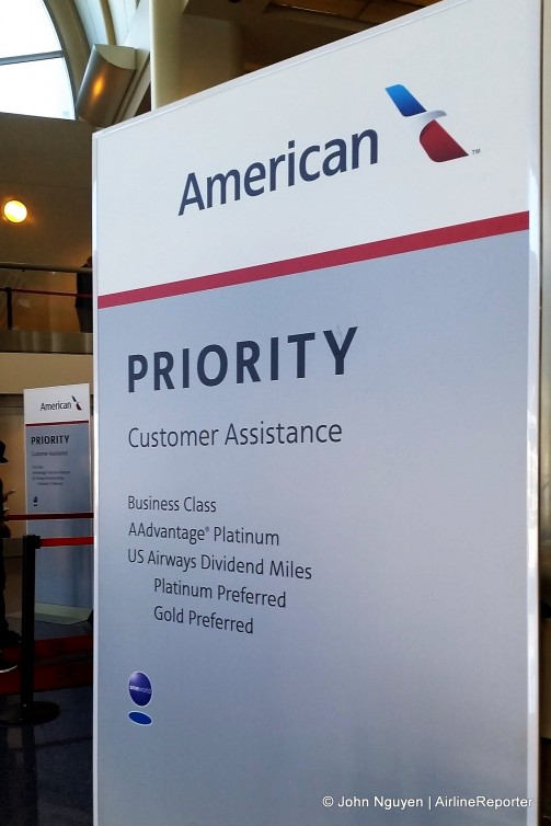 Priority line for American's elites, partner elites, and premium passengers.