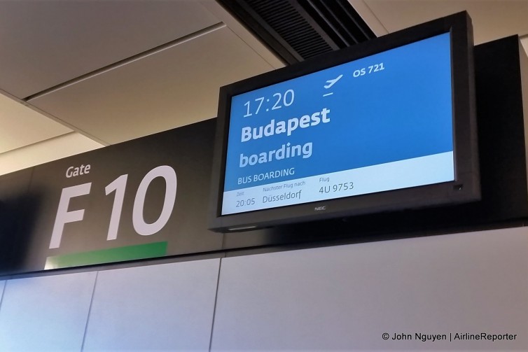 Gate monitor for our flight from VIE to BUD on Austrian.