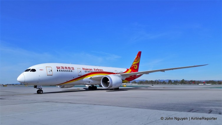 Hainan's Boeing 787-8 (B-2739) taxiing to the gate at LAX.