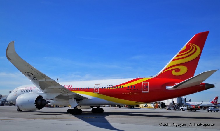 Hainan's Boeing 787-8 (B-2739) taxiing to the gate at LAX.