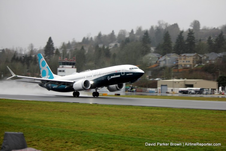 The 737-MAX taking off for its first flight