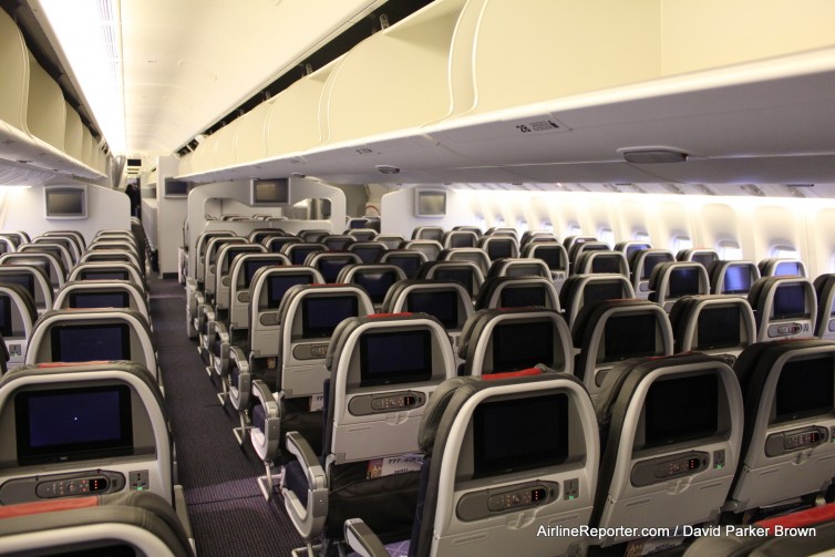 The economy section of an American 777-300ER