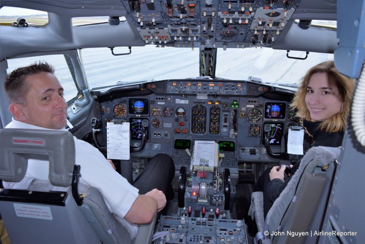 On board Gogo's 737: Our flight deck crew on our little jaunt above the great State of Indiana.